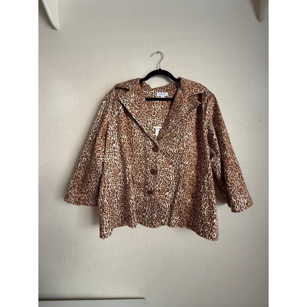 Joan Rivers Animal Print Button Front Blouse Jacket Size‎ 2X Leopard Print